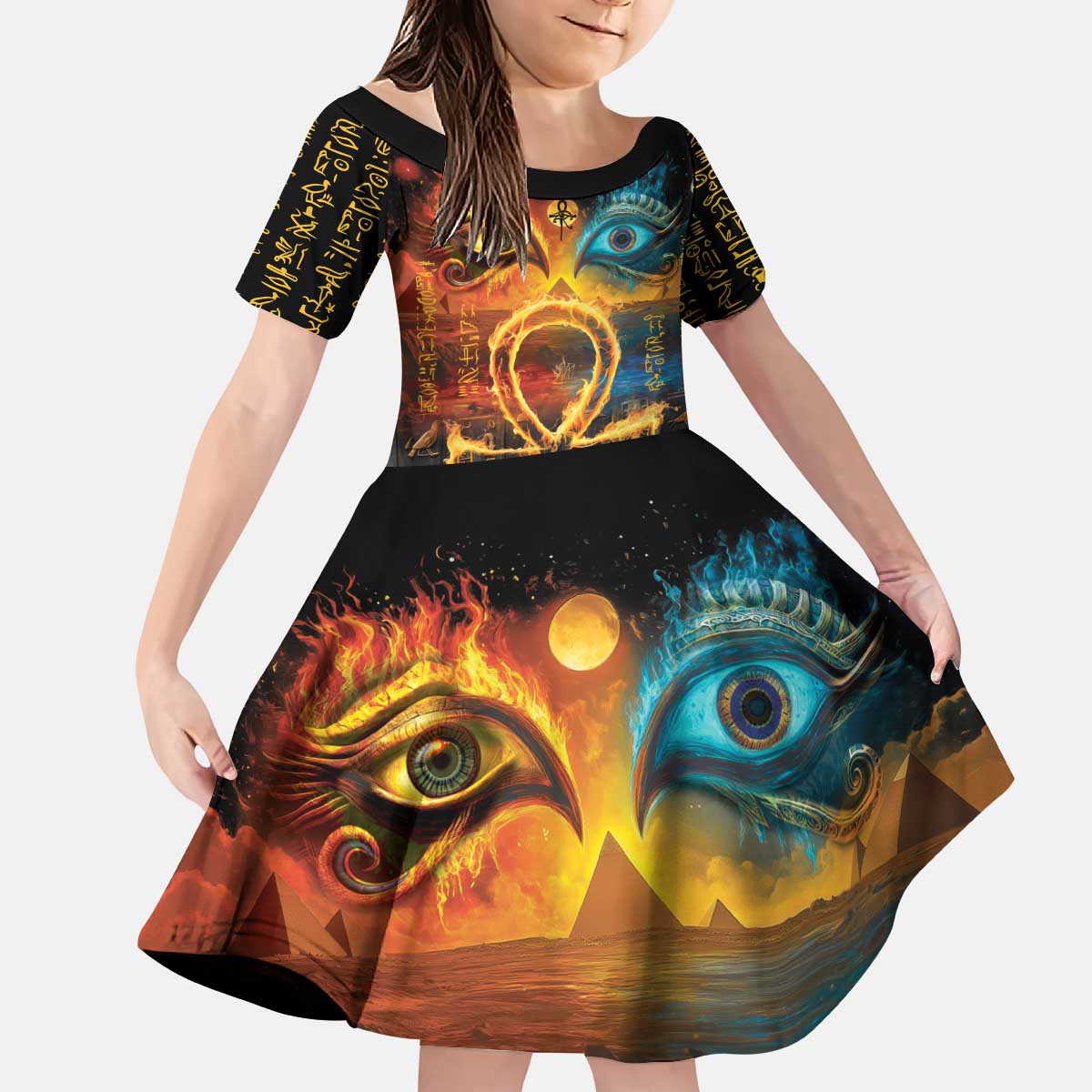 Eye of Ra and Eye of Horus Kid Short Sleeve Dress Power and Magic Ancient Egyptian Mythology - Wonder Print Shop
