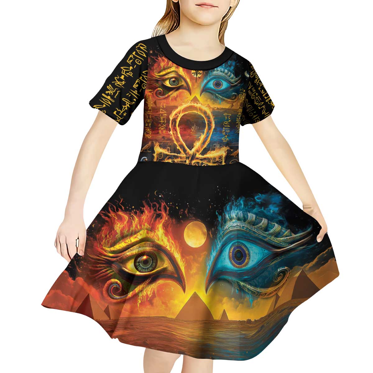 Eye of Ra and Eye of Horus Kid Short Sleeve Dress Power and Magic Ancient Egyptian Mythology - Wonder Print Shop
