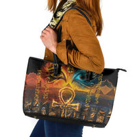 Eye of Ra and Eye of Horus Leather Tote Bag Power and Magic Ancient Egyptian Mythology - Wonder Print Shop