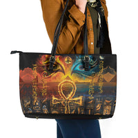 Eye of Ra and Eye of Horus Leather Tote Bag Power and Magic Ancient Egyptian Mythology - Wonder Print Shop