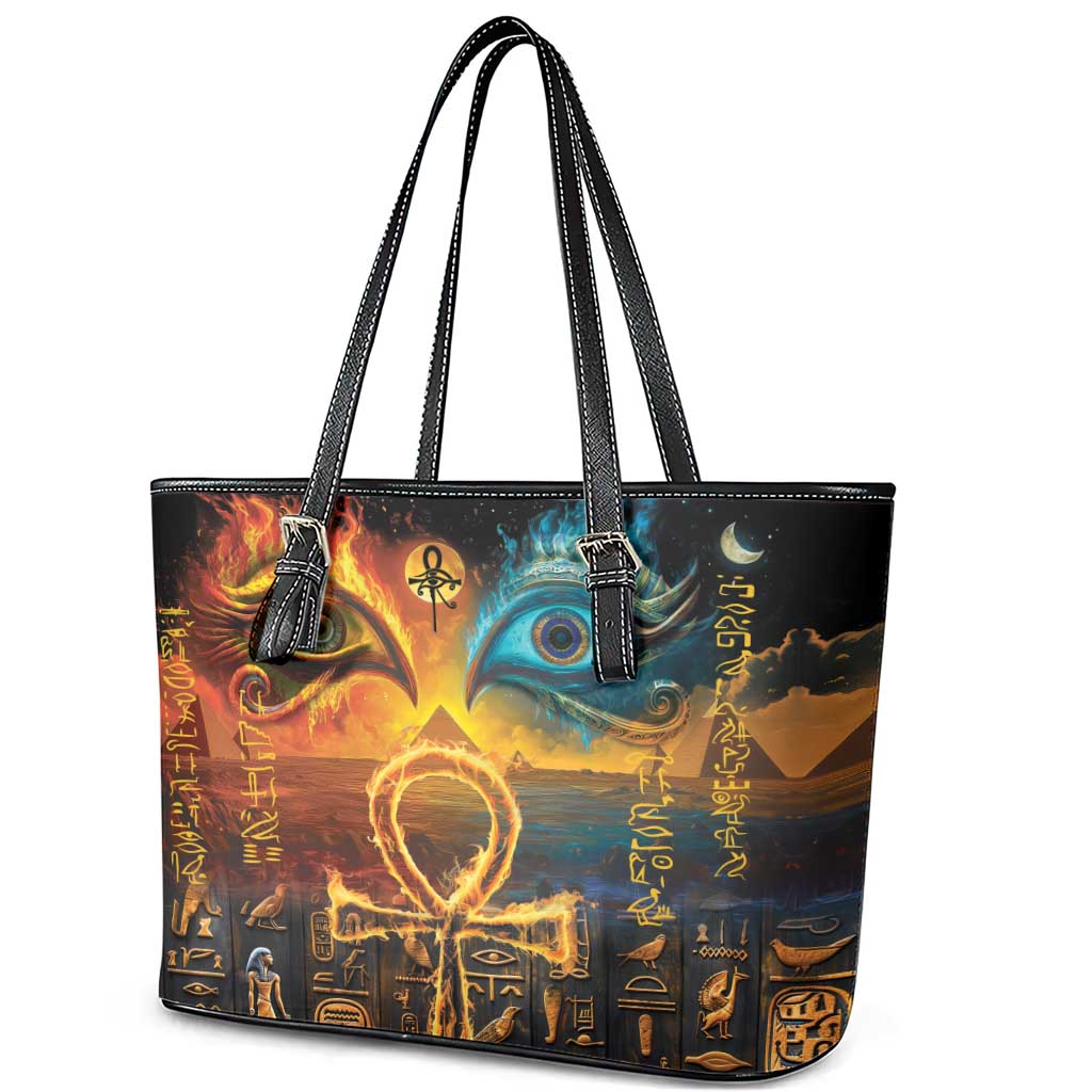 Eye of Ra and Eye of Horus Leather Tote Bag Power and Magic Ancient Egyptian Mythology - Wonder Print Shop