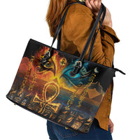 Eye of Ra and Eye of Horus Leather Tote Bag Power and Magic Ancient Egyptian Mythology - Wonder Print Shop
