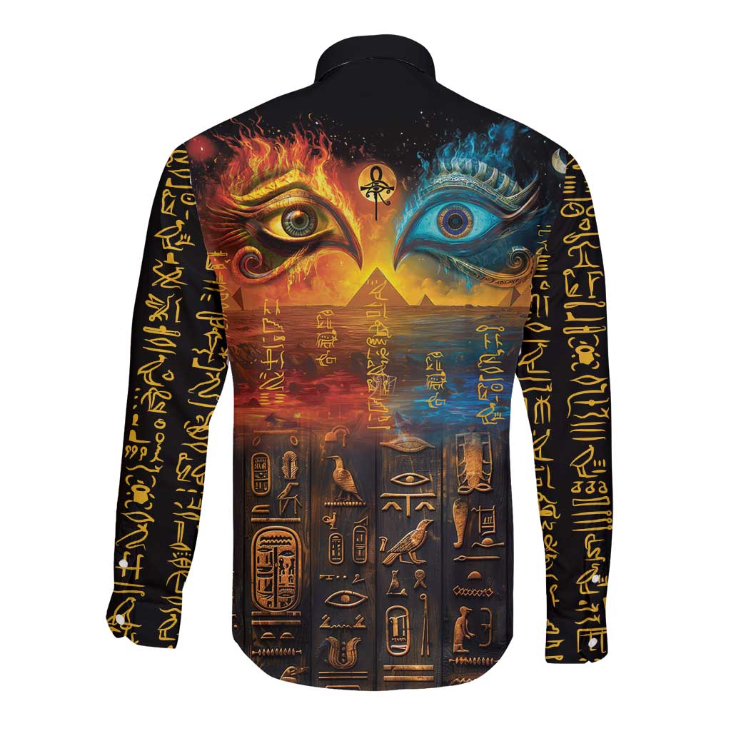 Eye of Ra and Eye of Horus Long Sleeve Button Shirt Power and Magic Ancient Egyptian Mythology - Wonder Print Shop