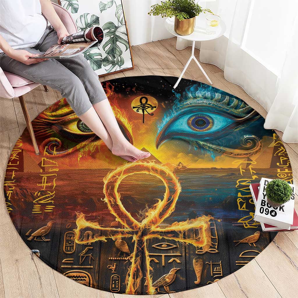 Eye of Ra and Eye of Horus Round Carpet Power and Magic Ancient Egyptian Mythology