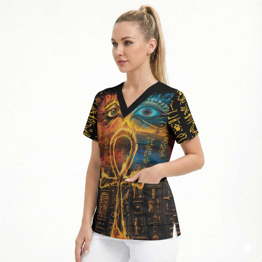 Eye of Ra and Eye of Horus Scrub Top Power and Magic Ancient Egyptian Mythology