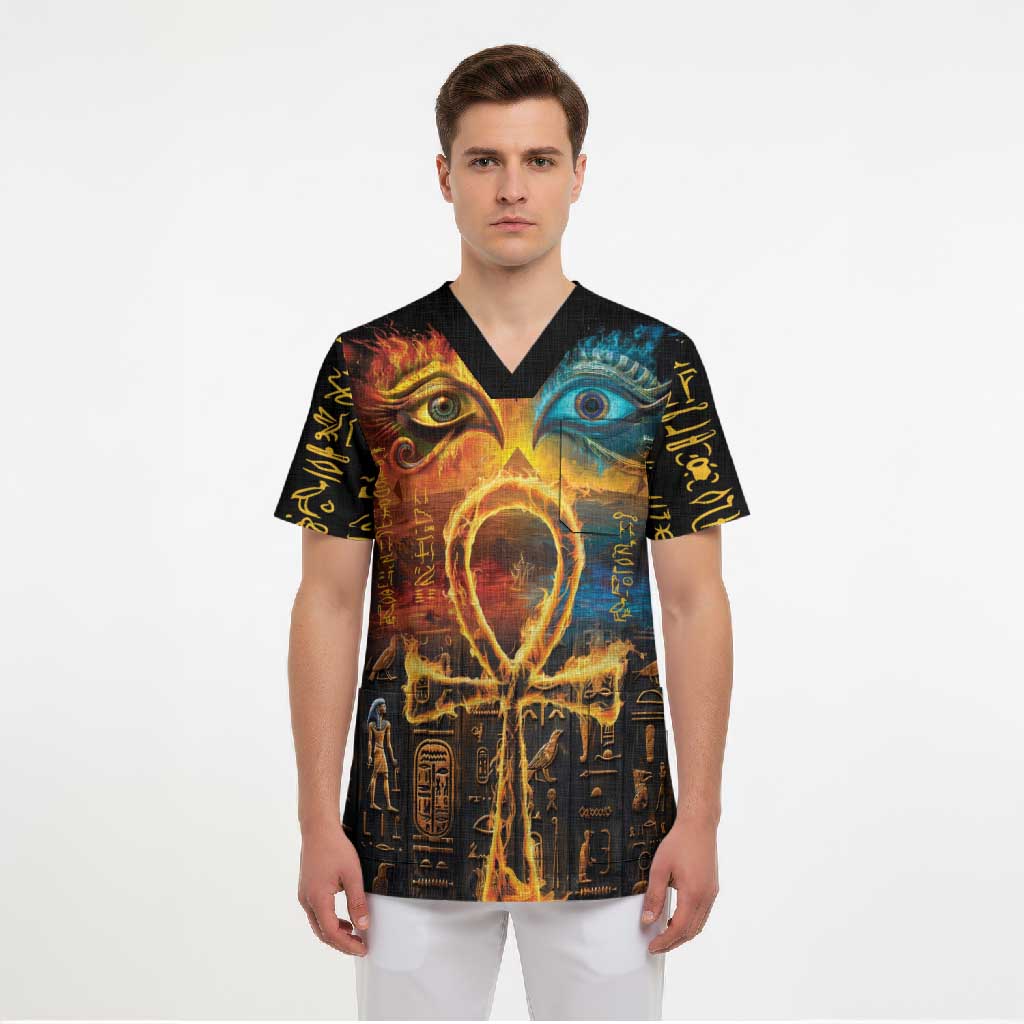 Eye of Ra and Eye of Horus Scrub Top Power and Magic Ancient Egyptian Mythology