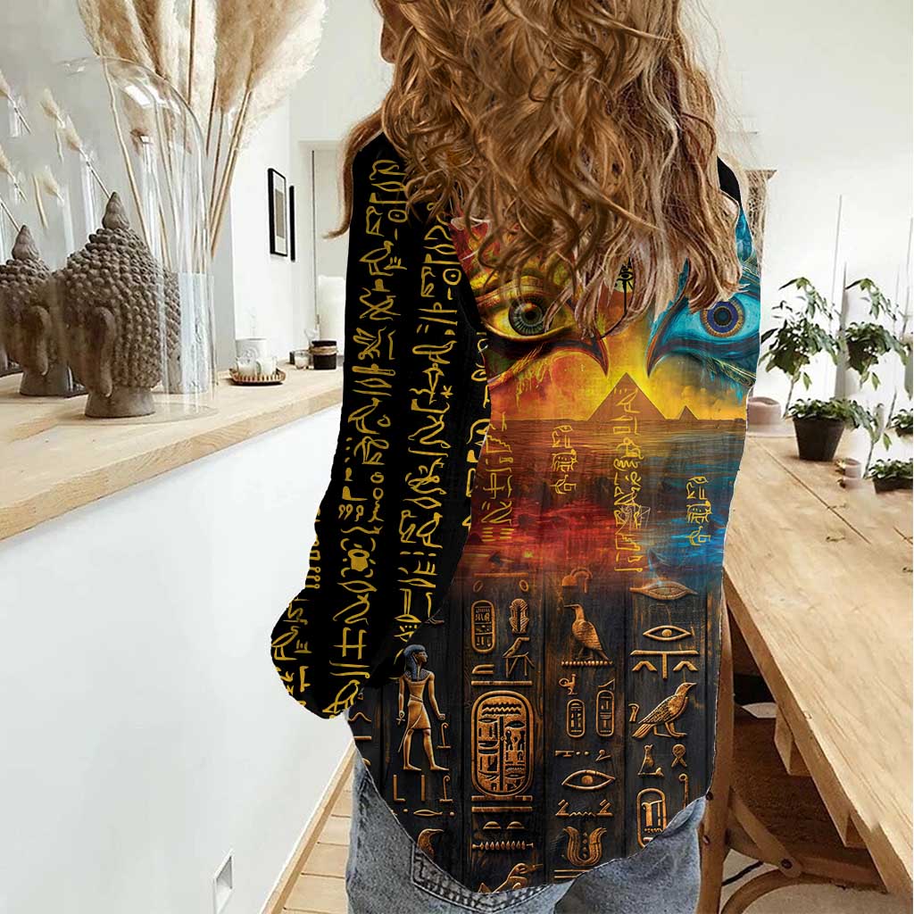 Eye of Ra and Eye of Horus Women Casual Shirt Power and Magic Ancient Egyptian Mythology - Wonder Print Shop