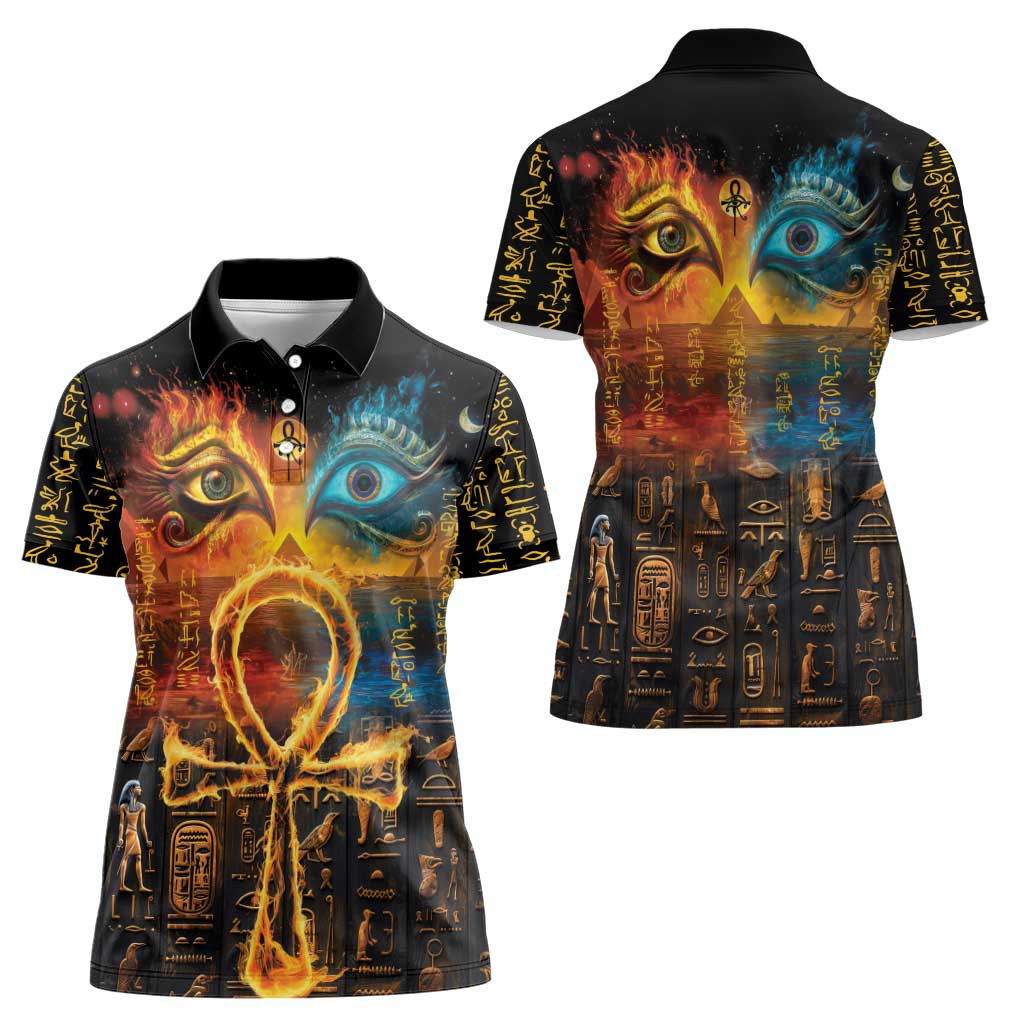 Eye of Ra and Eye of Horus Women Polo Shirt Power and Magic Ancient Egyptian Mythology - Wonder Print Shop