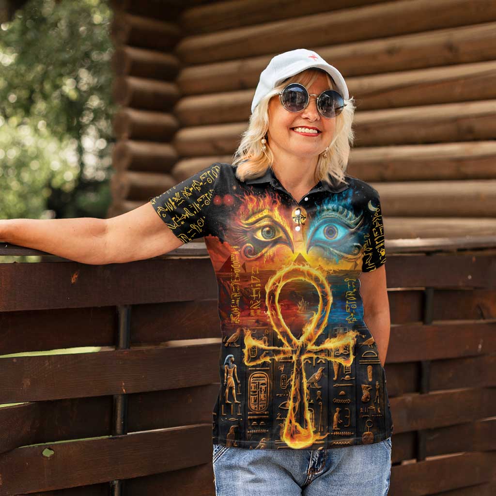 Eye of Ra and Eye of Horus Women Polo Shirt Power and Magic Ancient Egyptian Mythology - Wonder Print Shop