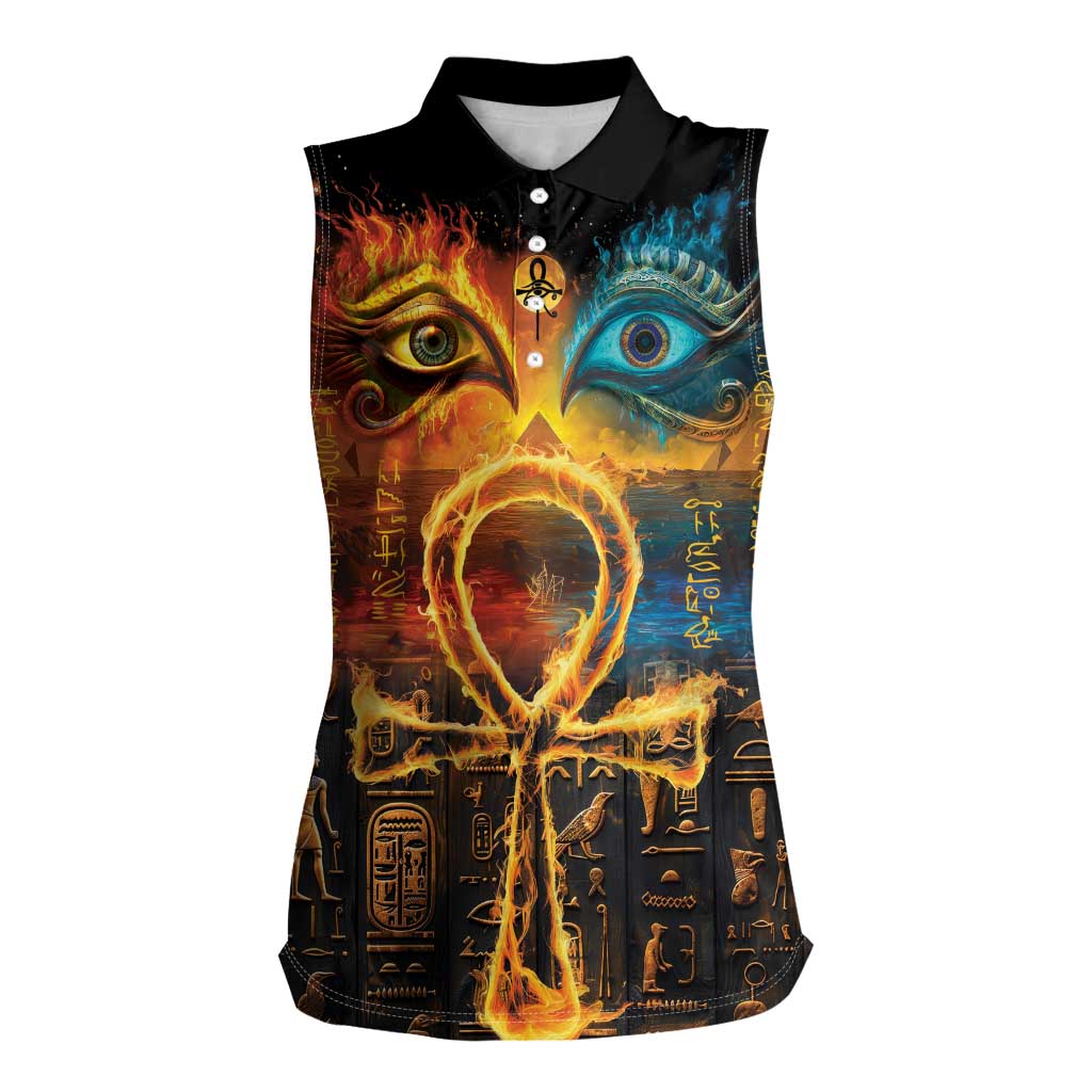 Eye of Ra and Eye of Horus Women Sleeveless Polo Shirt Power and Magic Ancient Egyptian Mythology - Wonder Print Shop