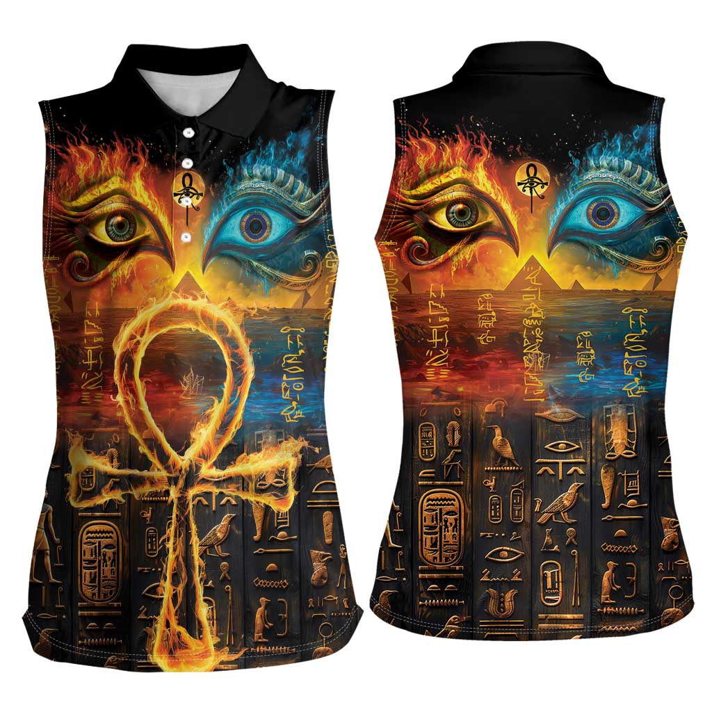 Eye of Ra and Eye of Horus Women Sleeveless Polo Shirt Power and Magic Ancient Egyptian Mythology - Wonder Print Shop