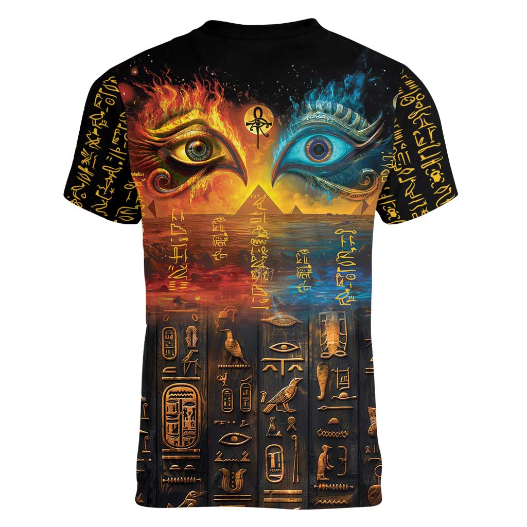 Eye of Ra and Eye of Horus Women V-Neck T-Shirt Power and Magic Ancient Egyptian Mythology - Wonder Print Shop