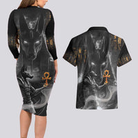 Mythical Anubis Couples Matching Long Sleeve Bodycon Dress and Hawaiian Shirt The Egyptian God of Death LT9 - Wonder Print Shop