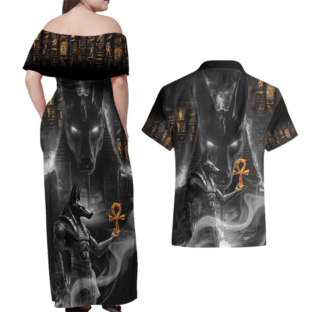 Mythical Anubis Couples Matching Off Shoulder Maxi Dress and Hawaiian Shirt The Egyptian God of Death LT9 - Wonder Print Shop