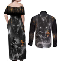 Mythical Anubis Couples Matching Off Shoulder Maxi Dress and Long Sleeve Button Shirt The Egyptian God of Death LT9 - Wonder Print Shop