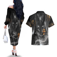 Mythical Anubis Couples Matching Off The Shoulder Long Sleeve Dress and Hawaiian Shirt The Egyptian God of Death LT9 - Wonder Print Shop