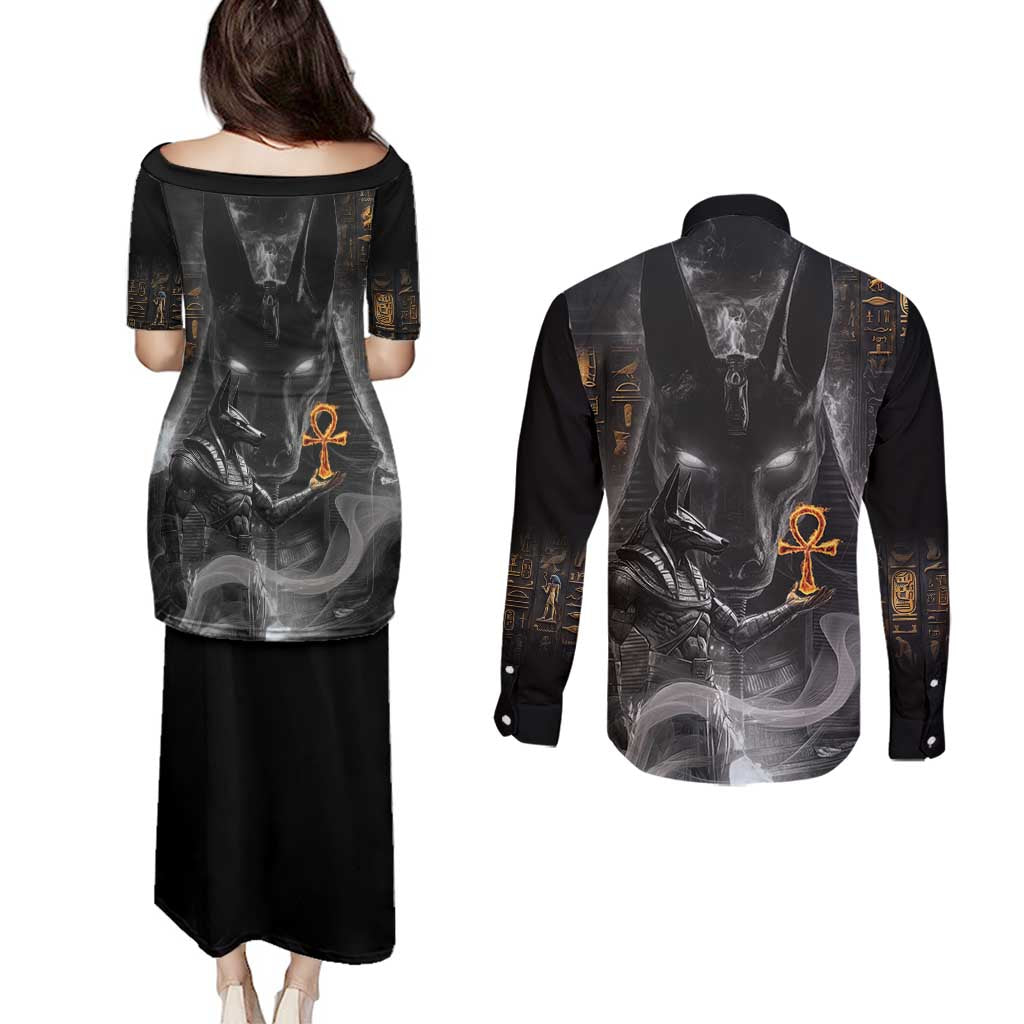Mythical Anubis Couples Matching Puletasi and Long Sleeve Button Shirt The Egyptian God of Death LT9 - Wonder Print Shop