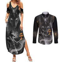 Mythical Anubis Couples Matching Summer Maxi Dress and Long Sleeve Button Shirt The Egyptian God of Death LT9 - Wonder Print Shop