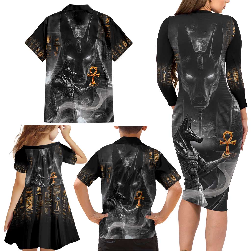 Mythical Anubis Family Matching Long Sleeve Bodycon Dress and Hawaiian Shirt The Egyptian God of Death LT9 - Wonder Print Shop