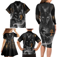 Mythical Anubis Family Matching Long Sleeve Bodycon Dress and Hawaiian Shirt The Egyptian God of Death LT9 - Wonder Print Shop