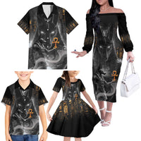 Mythical Anubis Family Matching Off The Shoulder Long Sleeve Dress and Hawaiian Shirt The Egyptian God of Death - Wonder Print Shop