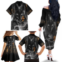 Mythical Anubis Family Matching Off The Shoulder Long Sleeve Dress and Hawaiian Shirt The Egyptian God of Death - Wonder Print Shop