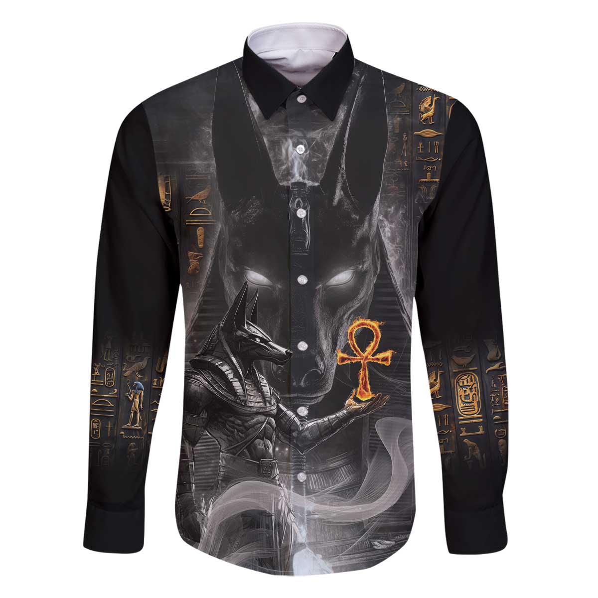 Mythical Anubis Family Matching Off The Shoulder Long Sleeve Dress and Hawaiian Shirt The Egyptian God of Death - Wonder Print Shop
