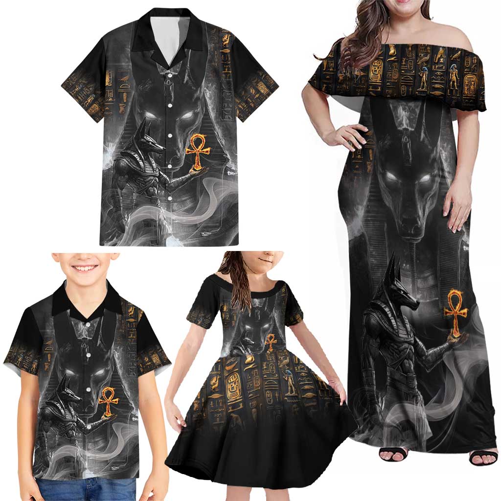 Mythical Anubis Family Matching Off Shoulder Maxi Dress and Hawaiian Shirt The Egyptian God of Death LT9 - Wonder Print Shop