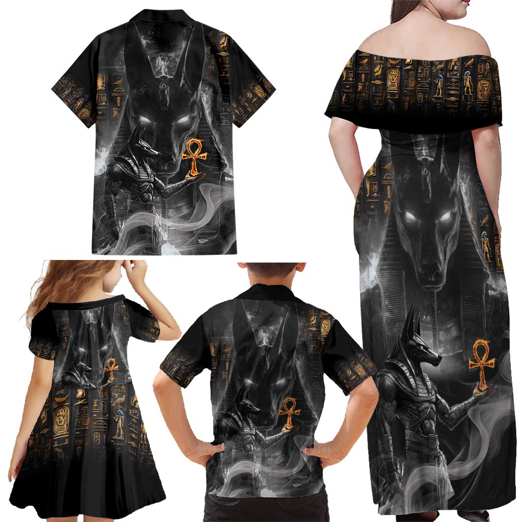 Mythical Anubis Family Matching Off Shoulder Maxi Dress and Hawaiian Shirt The Egyptian God of Death LT9 - Wonder Print Shop