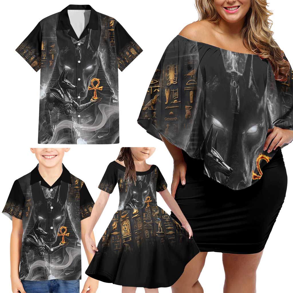 Mythical Anubis Family Matching Off Shoulder Short Dress and Hawaiian Shirt The Egyptian God of Death LT9 - Wonder Print Shop