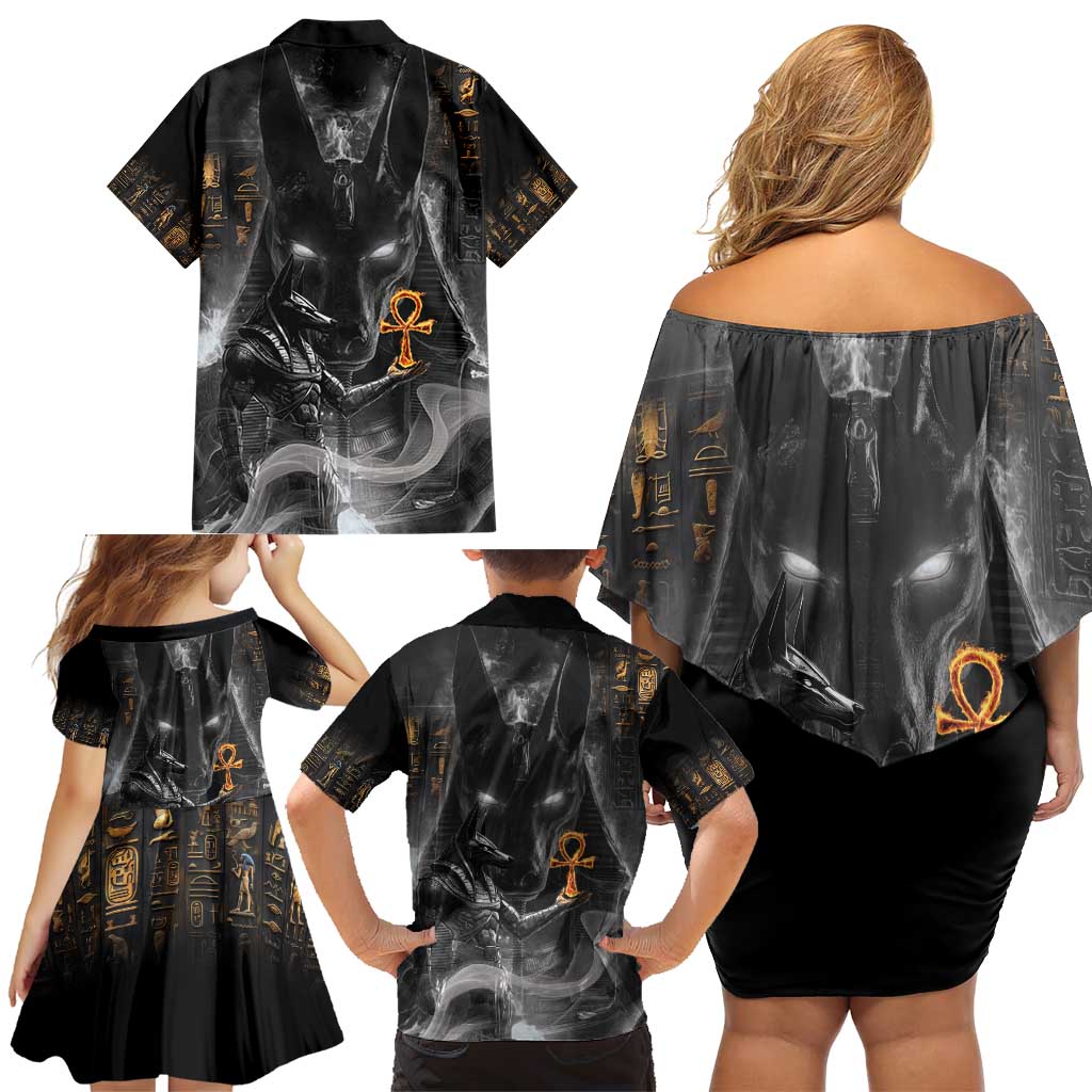 Mythical Anubis Family Matching Off Shoulder Short Dress and Hawaiian Shirt The Egyptian God of Death LT9 - Wonder Print Shop