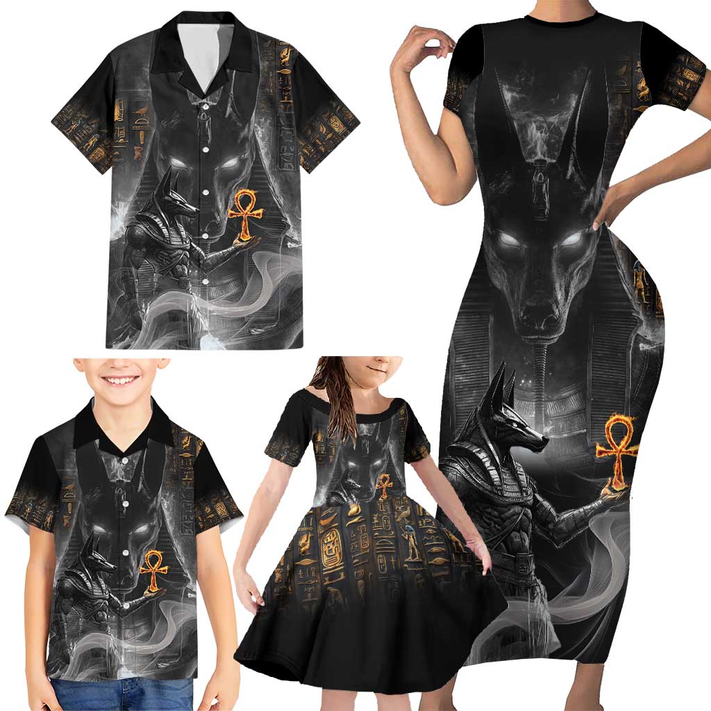 Mythical Anubis Family Matching Short Sleeve Bodycon Dress and Hawaiian Shirt The Egyptian God of Death - Wonder Print Shop
