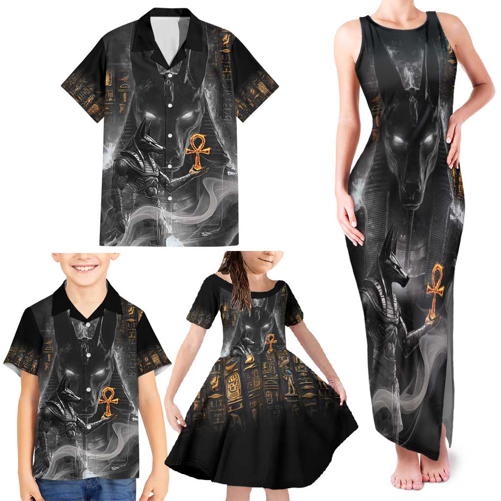 Mythical Anubis Family Matching Tank Maxi Dress and Hawaiian Shirt The Egyptian God of Death - Wonder Print Shop