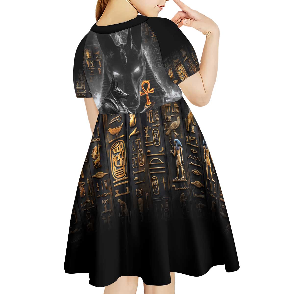 Mythical Anubis Kid Short Sleeve Dress The Egyptian God of Death - Wonder Print Shop