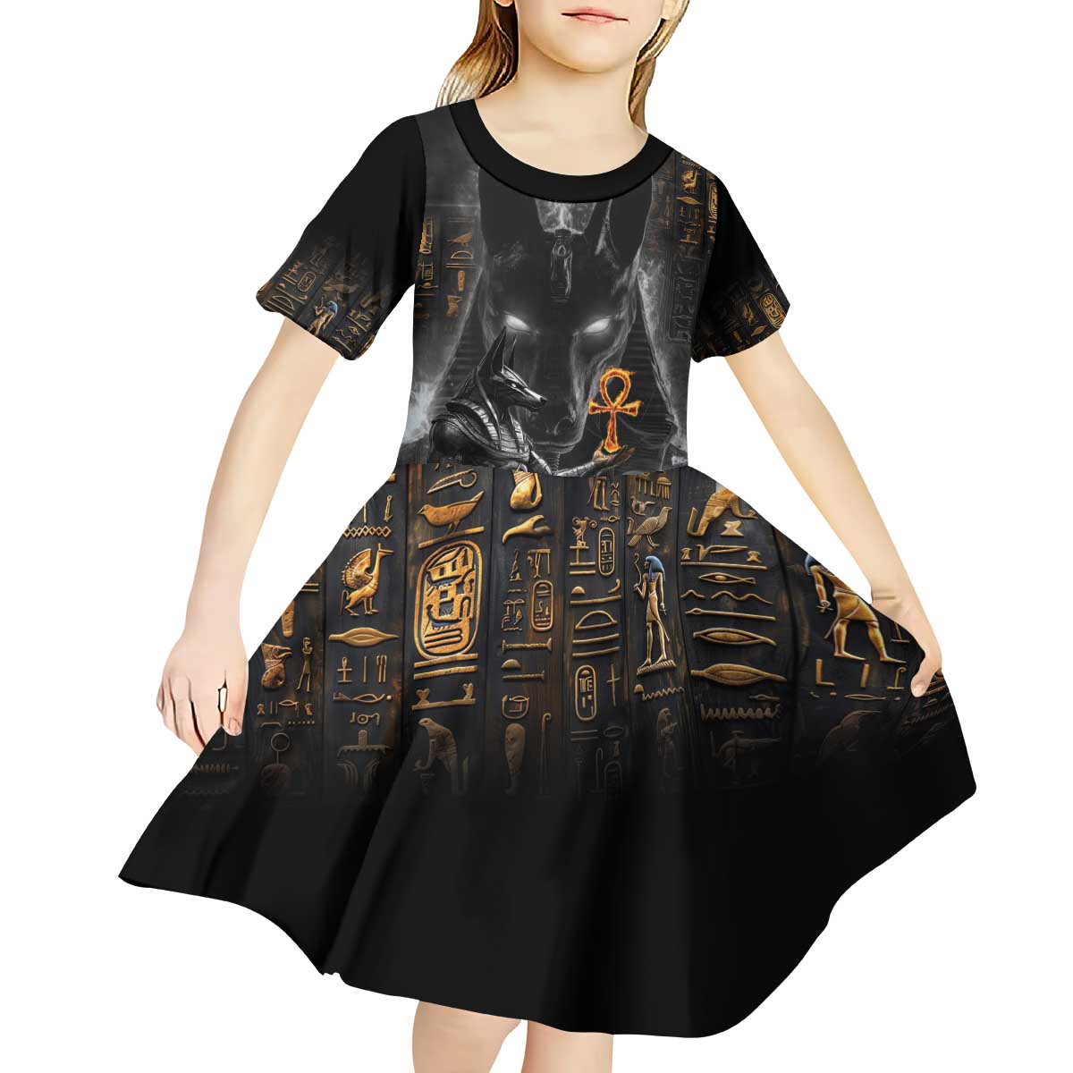 Mythical Anubis Kid Short Sleeve Dress The Egyptian God of Death - Wonder Print Shop