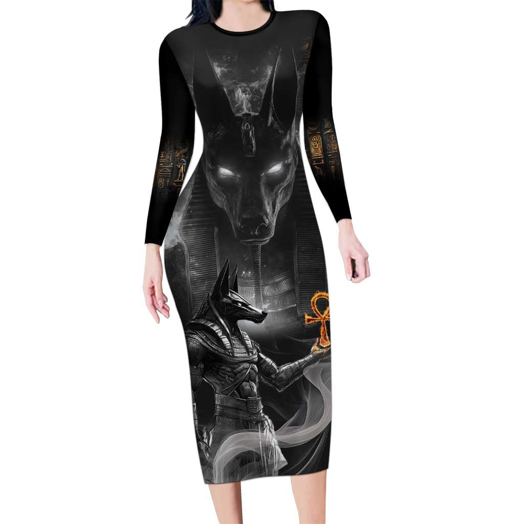 Mythical Anubis Long Sleeve Bodycon Dress The Egyptian God of Death - Wonder Print Shop
