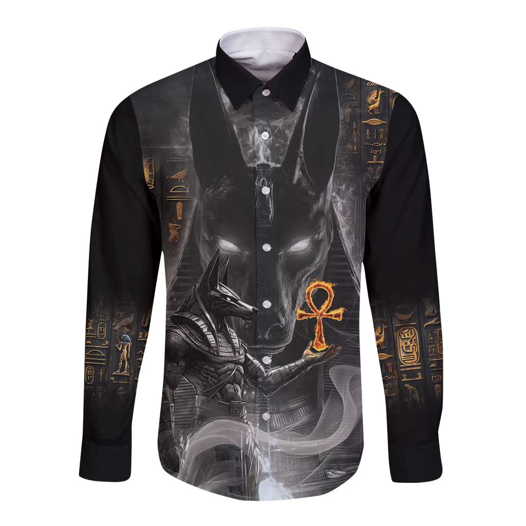Mythical Anubis Long Sleeve Button Shirt The Egyptian God of Death - Wonder Print Shop
