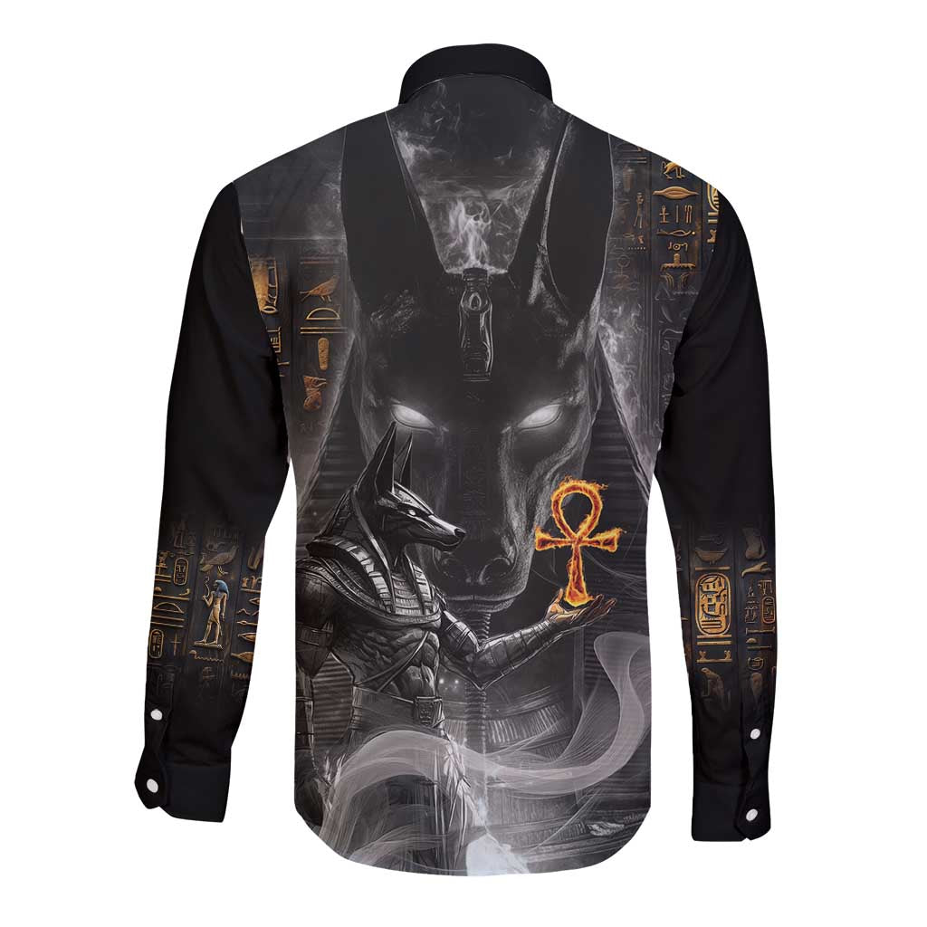 Mythical Anubis Long Sleeve Button Shirt The Egyptian God of Death - Wonder Print Shop