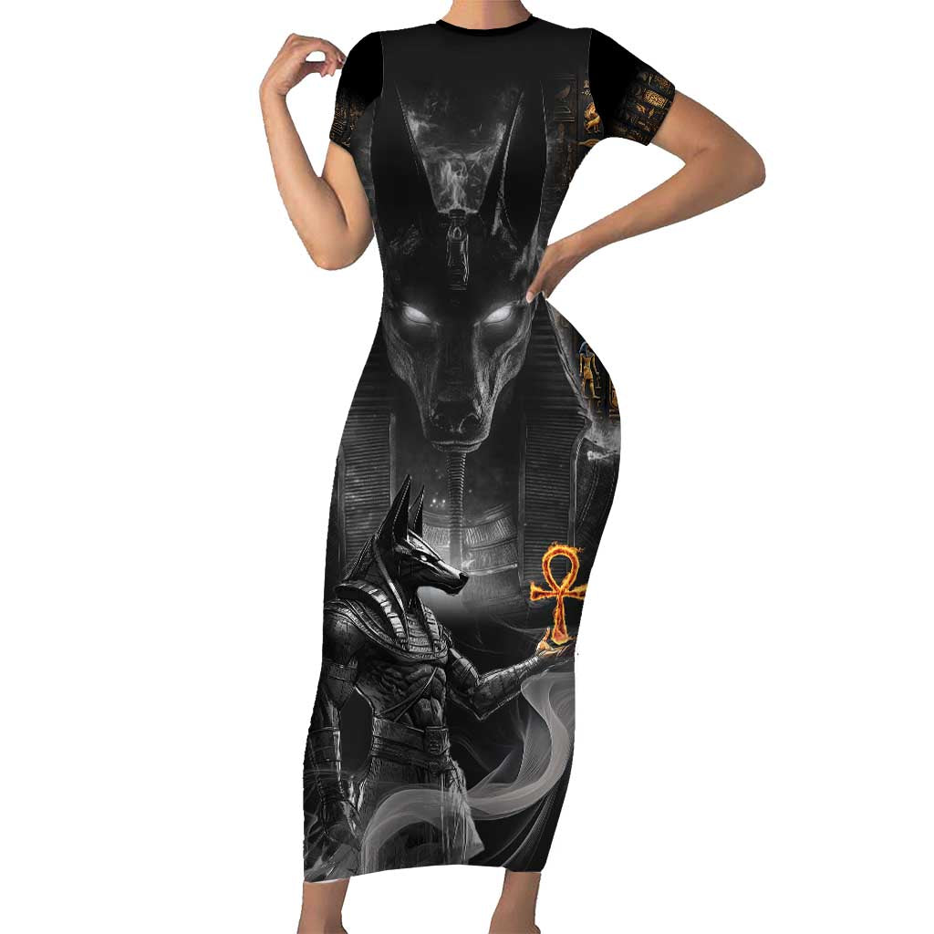 Mythical Anubis Short Sleeve Bodycon Dress The Egyptian God of Death - Wonder Print Shop