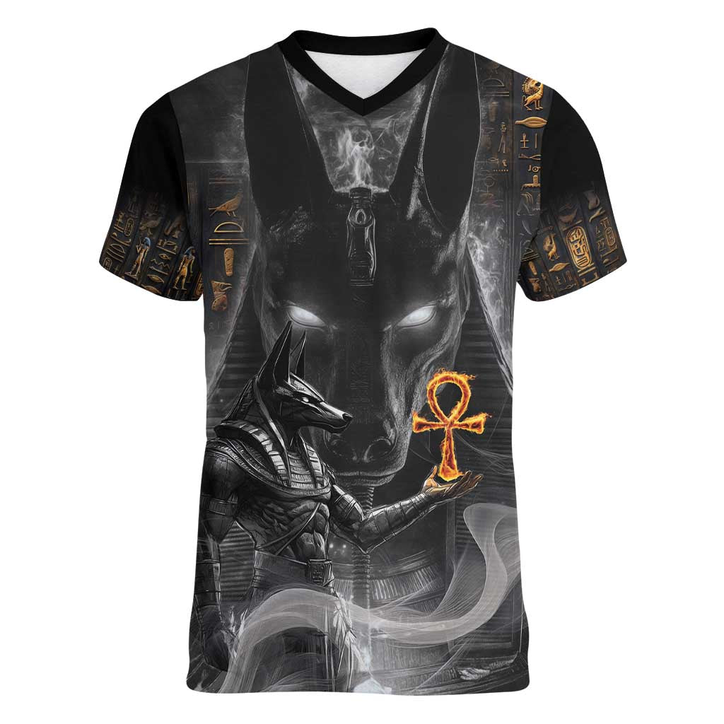Mythical Anubis Women V-Neck T-Shirt The Egyptian God of Death - Wonder Print Shop