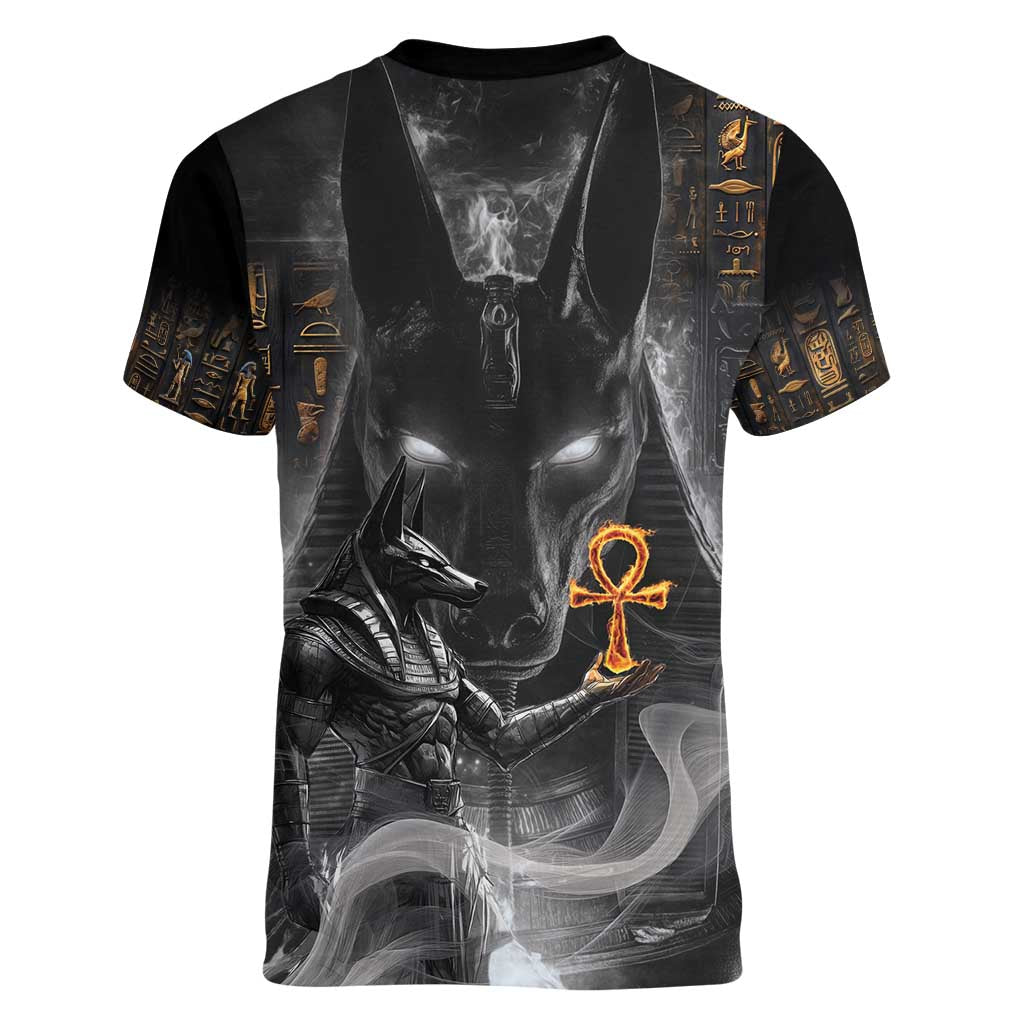 Mythical Anubis Women V-Neck T-Shirt The Egyptian God of Death - Wonder Print Shop