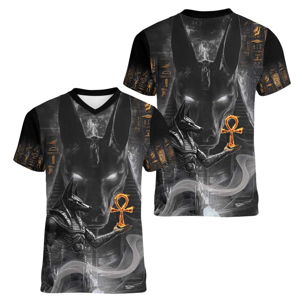 Mythical Anubis Women V-Neck T-Shirt The Egyptian God of Death - Wonder Print Shop