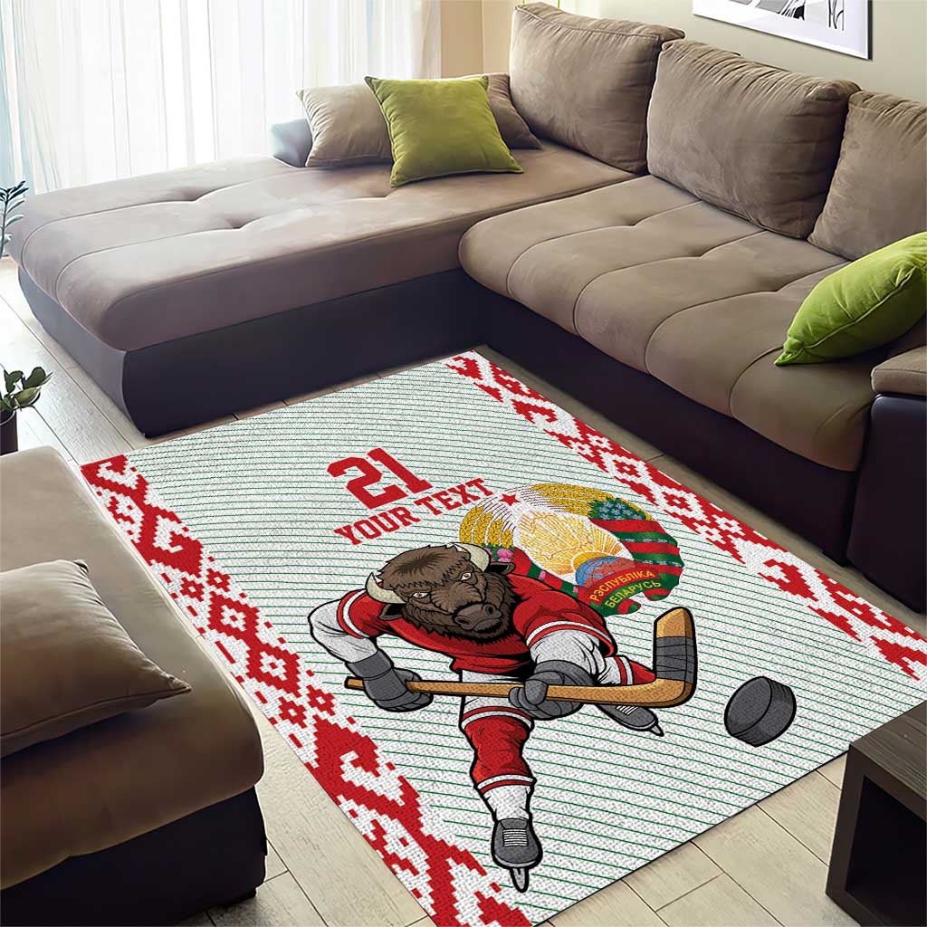 Belarus Ice Hockey Custom Area Rug With Bison Mascot Flag Style
