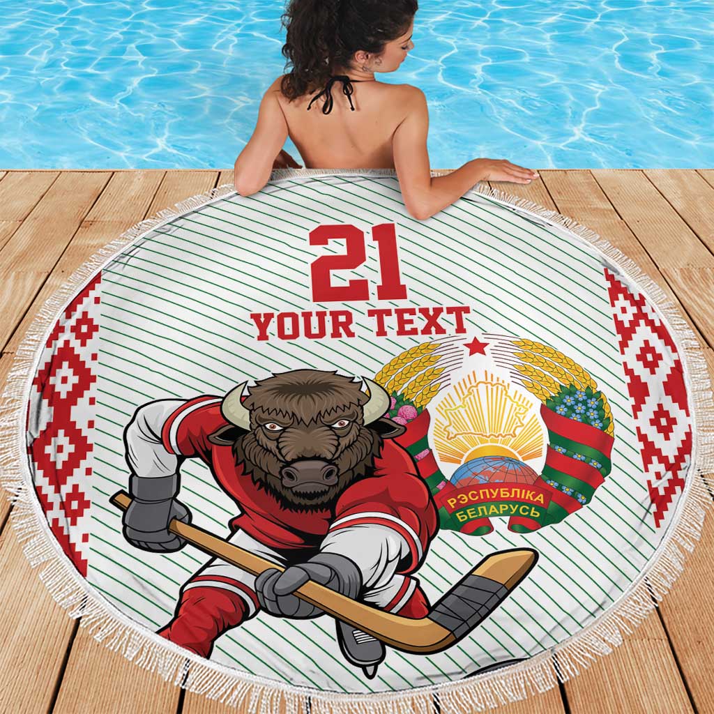 Belarus Ice Hockey Custom Beach Blanket With Bison Mascot Flag Style