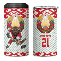 Belarus Ice Hockey Custom 4 in 1 Can Cooler Tumbler With Bison Mascot Flag Style