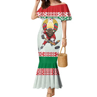 Belarus Ice Hockey Custom Family Matching Mermaid Dress and Hawaiian Shirt With Bison Mascot Flag Style