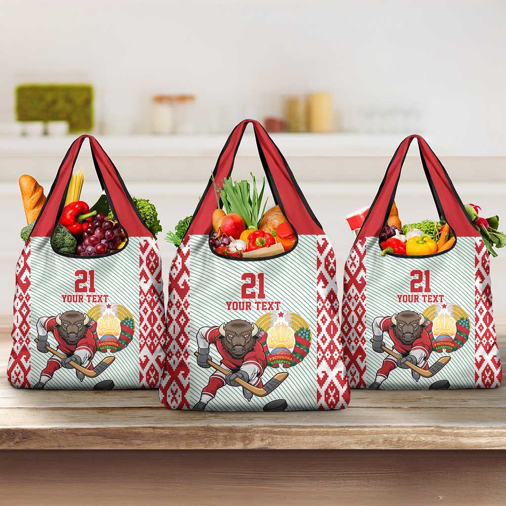 Belarus Ice Hockey Custom Grocery Bag With Bison Mascot Flag Style