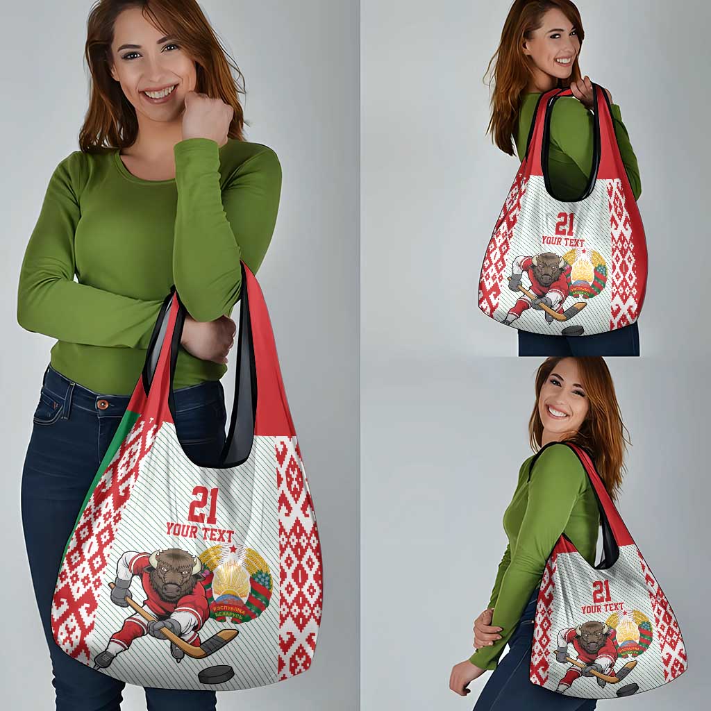 Belarus Ice Hockey Custom Grocery Bag With Bison Mascot Flag Style