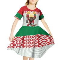 Belarus Ice Hockey Custom Kid Short Sleeve Dress With Bison Mascot Flag Style