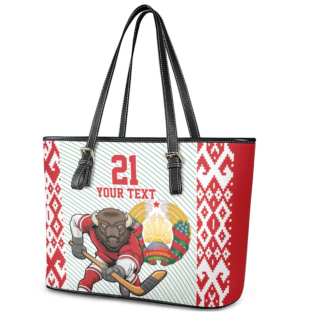 Belarus Ice Hockey Custom Leather Tote Bag With Bison Mascot Flag Style